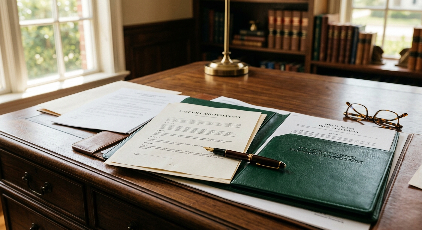 Estate planning desk with documents — resources by James K. Boyles